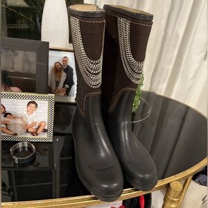 Trans - Parents Black and Brown Chain-Embellished Boots made in Italy